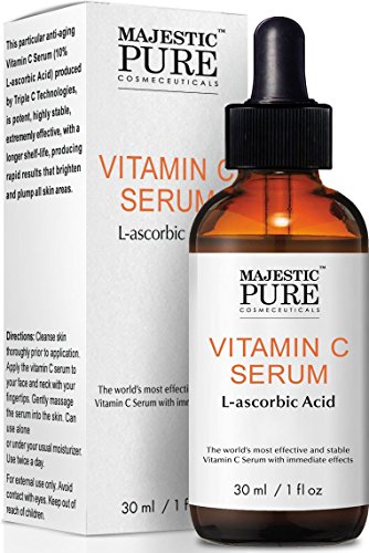 Majestic Pure Vitamin C Serum L-ascorbic Acid for Age Spots,Wrinkles, Sun Damage and Dark Circles Under the Eyes, 1 Fluid Ounce