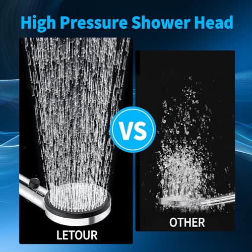 LETOUR Stainless Steel Handheld Shower Head Set, 5.12in, 3 Spray Settings Wall-Mounted ABS Chrome Finish with Silicone Nozzles – Ideal for Hotels & Home Bathrooms