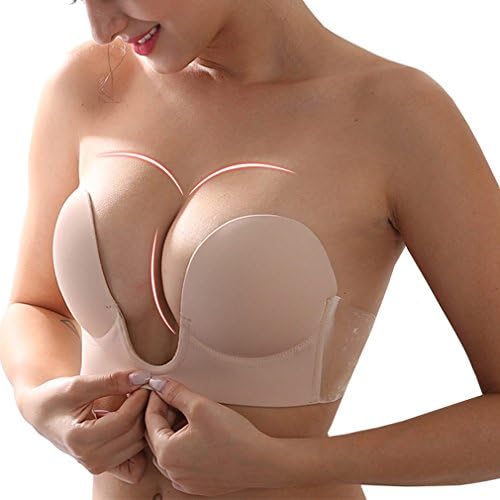 KAIYANG Strapless Sticky Bra Invisible Bra Backless Push up Bra Reusable Silicone Bra for Women with Drawstring(d)
