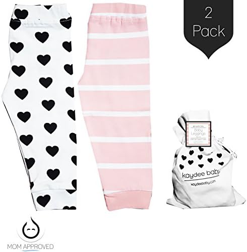 Kaydee Baby Leggings Variety of Options - Set of 2 Gift Set (Ages 0-24 Months) (0-3 Months, Hearts &amp; Stripes)