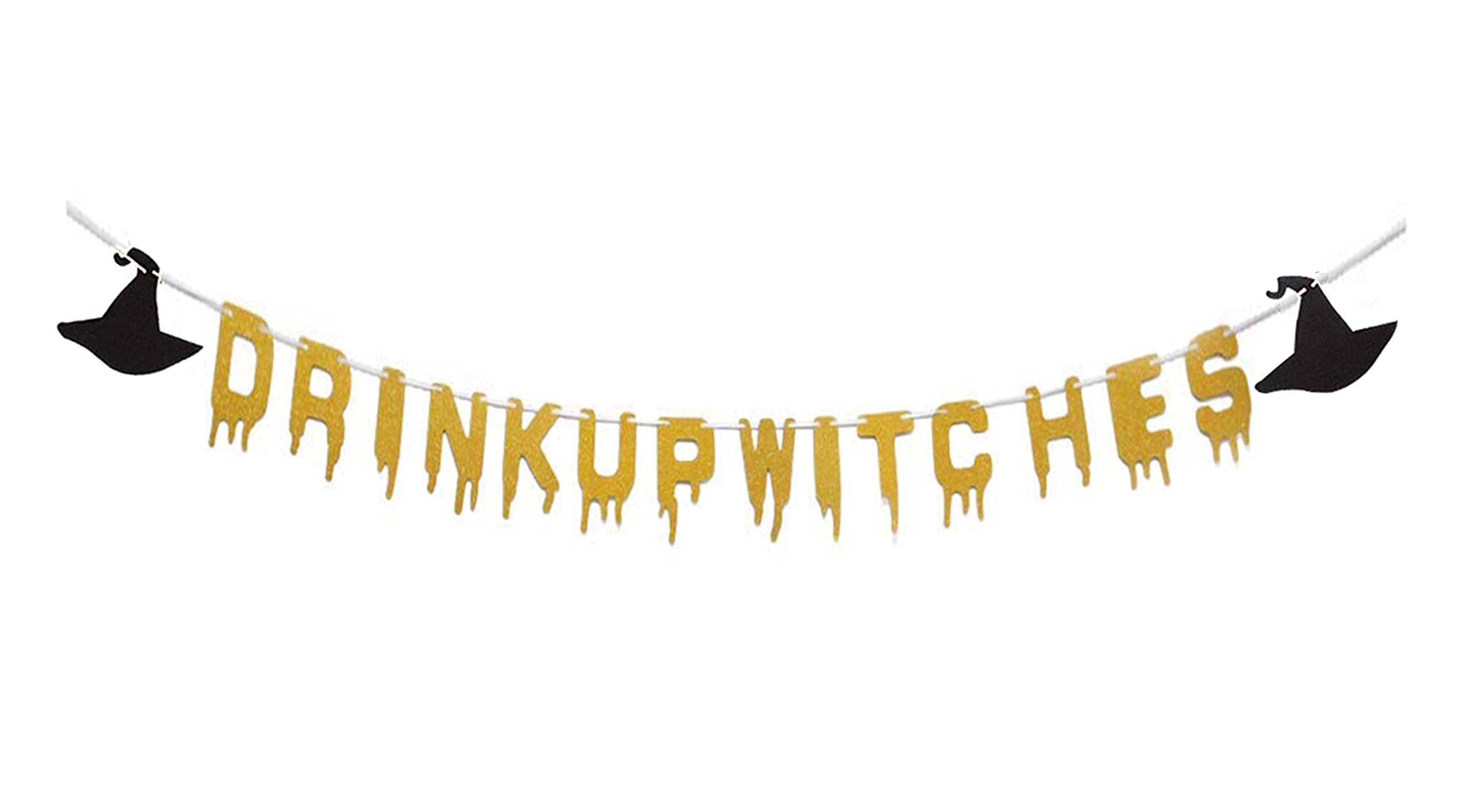 Halloween Party Banner Drink Up Witches Gold Glittery Hat Garland Halloween Party Favor Decorations Supplies by Topfunyy