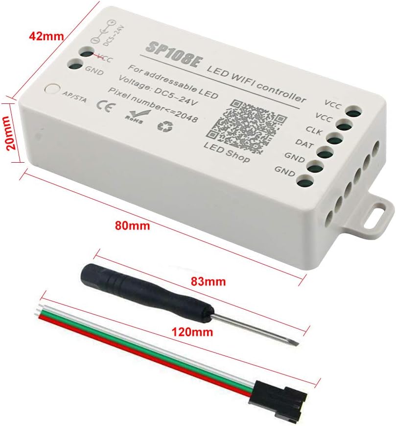 VIPMOON SP108E WiFi LED Strip Controller, DC5V-24V Full Color RGB LED Controller, iOS/Android App Control - Image 3