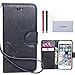 ACO-UINT Vintage Emboss Flower Flip Wallet Magnetic Case for iPhone 6 with Card Slots Bundle with Two Stylus Pens, 2 Screen Protector and Microfiber Cleaning Cloth - Dark Blue