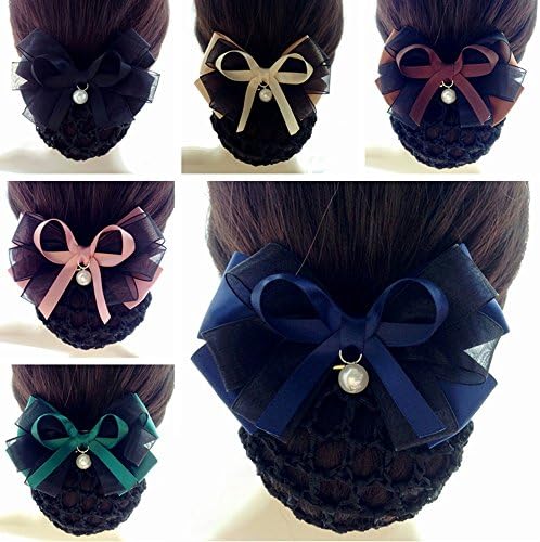 6 Pcs Hair Womens Lady Lace Bow Bowknot Mesh Elastic Snood Net Bun Cover Net Professional Headdress Flower Hair Clips (Style11)