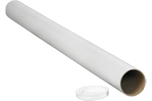 Aviditi White Mailing Tubes with Caps, 2" x 48", Pack of 50, for Shipping, Storing, Mailing, and Protecting Documents, Blueprints and Posters