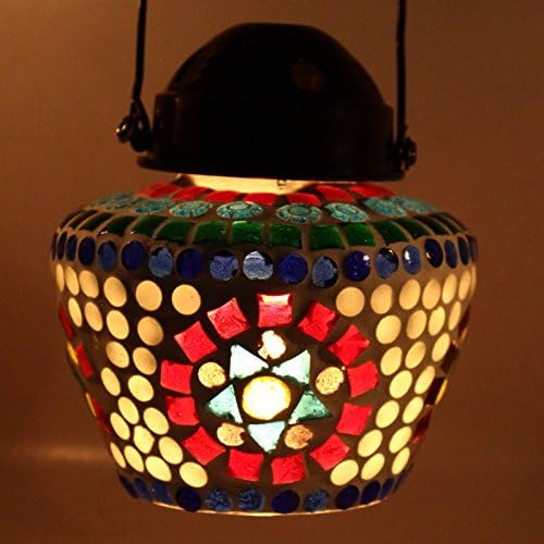 EarthenMetal Handcrafted Mosaic Glass Decorated Multicoloured Glass Hanging Candle Light