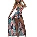 Women's Bodycon Floral Romper Dress - V Neck Lace Up Overlay Jumpsuit Maxi