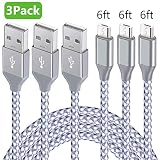 Micro USB Cable, 3Pack 6Ft Android Charger Cord Long Nylon Braided Sync and Fast Charging Cables Compatible Samsung Galaxy S6 S7 Edge, Kindle, Android & Windows Smartphones, Xbox, PS4 and More-Gray