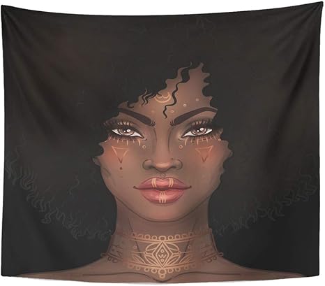 Amazon Co Jp タペストリーアートワーク壁掛けアフリカ系アメリカ人のかわいい女の子ラスターの黒人女性のラスタータトゥーフェイスペイント50x60インチタペストリーマットレステーブルクロスカーテン家の装飾プリン 150x100cm Home Kitchen