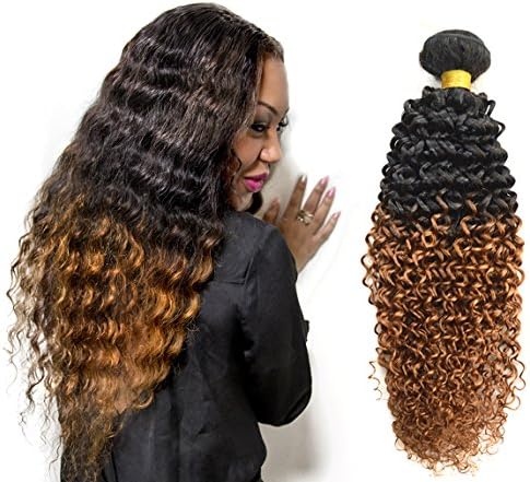 Greemeo Brazilian Kinky Curly Virgin Hair Bundle 100% Real Remy Hair Jerry Curl Weave Two Tone Human Hair Extension Ombre 100 Gram (24 Inches, Black Auburn #1B/30)