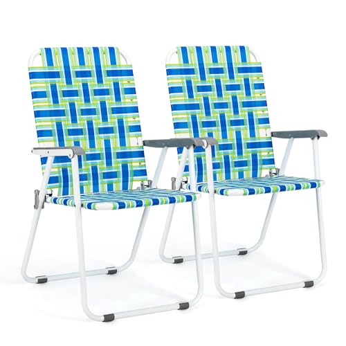 VINGLI Patio Lawn Webbed Folding Chairs Set of 2, Outdoor Beach Portable