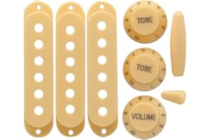 FLEOR Cream Plastic 52/52/52mm Single Coil Pickup Cover 2T1V Tone Volume Control Knobs Switch Tip Bar Tip Set