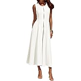 YUNDAI Women's Sleeveless Pleated Maxi Dress Loose Fit Casual Flowy Long Sundress