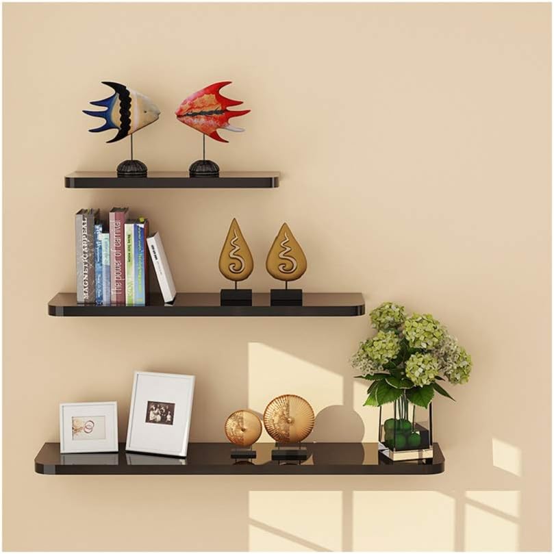 WUDENHOM Wood Floating Shelves Black, 3 Pieces Wall Ledge Display Storage Shelves with Hidden Brackets Bedroom Kitchen Office More(12,16,20inch Long)