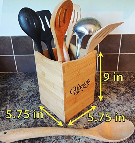 Extra Large Adjustable Utensil Holder Caddy Box - Bamboo 5.25x5.25x8in by Cookbook People - Thumbnail 3