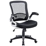 Kerms Ergonomic Adjustable Swivel Office Chair with Lumbar Support and Rollerblade Wheels-Mid Back with Breathable Mesh-Thick Seat Cushion-Flip Up Arms,Desk Chair Black