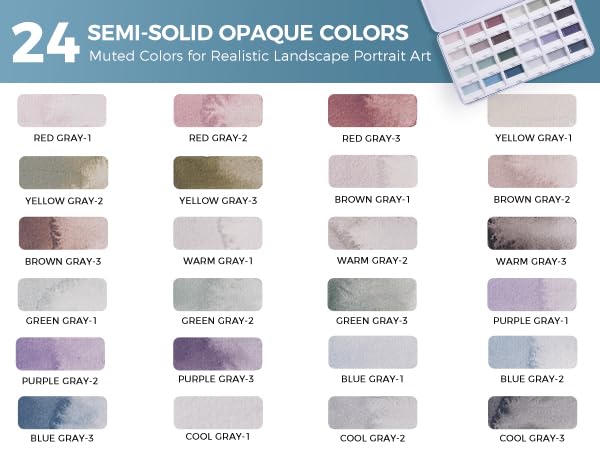 Fuumuui 24-Color Opaque Semi-Moist Solid Watercolor Paint Set Art Supplies for Artists Beginner Painters Amateur Hobbyists Painting