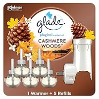 Glade PlugIns Refills Air Freshener Starter Kit, Scented and Essential Oils for Home and Bathroom, Cashmere Woods, 3.35 Fl Oz, 1 Warmer + 5 Refills