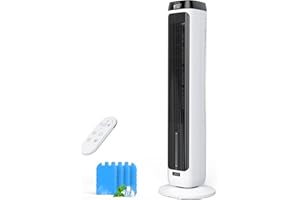 JRD 41" Evaporative Cooler with 3 Speeds, 5 Modes, Remote, 80° Oscillation Swamp Cooler with 12H Timer, Bladeless Tower Fan Cooling Fan for Bedroom Office Home