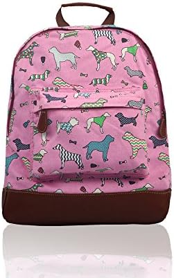 Womens ladies girls kids Multi animal pattern bag school backpack rucksack- back to school bags (Dog Variety - Pink )