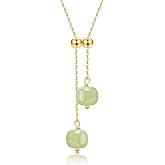 LOOYUUPEE Natural Hetian Jade Necklace for Women, Dainty Choker Charm Jade Pendant for Women, Lucky Green Jade Jewelry Chain for Her Adjustable Necklace (925 Sterling Silver with Gold Plated)