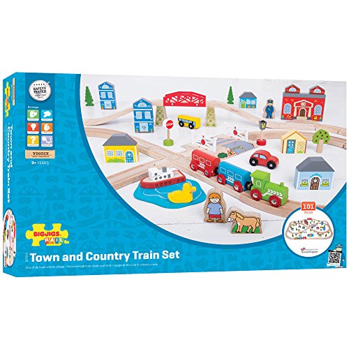 Bigjigs Rail Wooden Town and Country Train Set - 101 Play Pieces