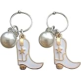 Cowboy Boot Huggie Earrings Dainty Cowgirl Jewelry Dangle Drop Pearl Small Hoop Earrings Western Jewelry for Her