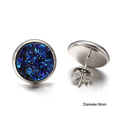 Dolovely Stainless Steel Druzy Stud Earrings Set for Girls Women Hypoallergenic Pierced Earrings 9 Pairs