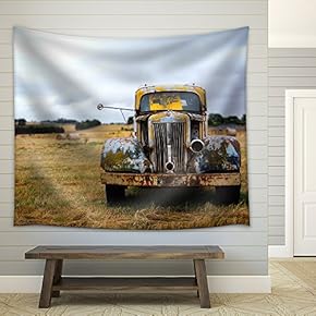 Abandoned Old Fashion Car - Fabric Wall Tapestry Home Decor - 51x60 inches