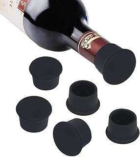 Vicloon Silikon Kronkorken, Weinflasche Caps/Bier Sealer Abdeckung Wiederverwendbar, für Wein, Champagner, Bier, Kohlensäurehaltige Getränke - 6 Stück, Schwarz
