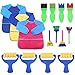 Cofisons 12 Pack Early Learning Mini Flower Sponge Painting Brushes Craft Brushes Set and 3 Pack Kids Art Smocks, Children Waterproof Artist Painting Aprons Long Sleeve with 3 Pockets for Kids