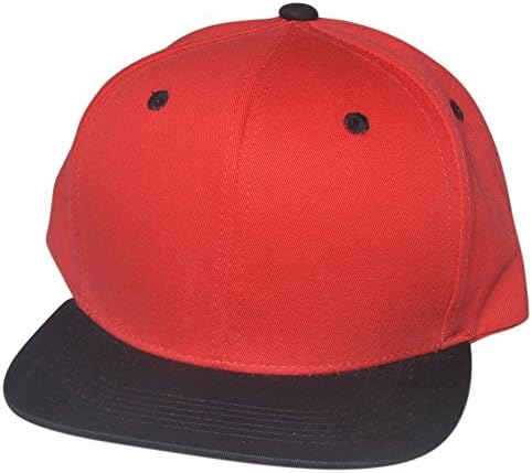 QML Premium Cotton Snapback Baseball Cap Solid and 2-Tones ( 33 Colors / Adjustable) (2 TONE, RED/BLACK)
