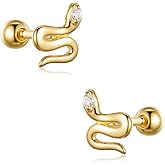 PHNIBIRD 20G Flat Back Earrings 14K Gold Screw Back Stud Earrings 925 Sterling Silver Hypoallergenic for Women Sensitive Ears Small Snake Cross Earring Sleeper