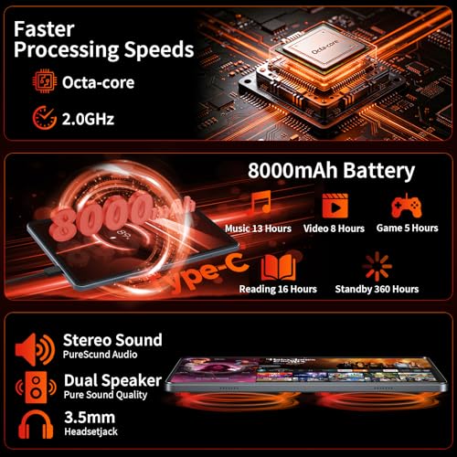 Android Tablet with Keyboard - Android 16 tablet with 26GB+256GB+2TB Expand, 10 inch Tablet with 8-Core, Gemini AI, 5G WiFi, 8000mAh, GPS, GMS, Electronic Tablet PC with Case/Mouse/Stylus-Silver Case