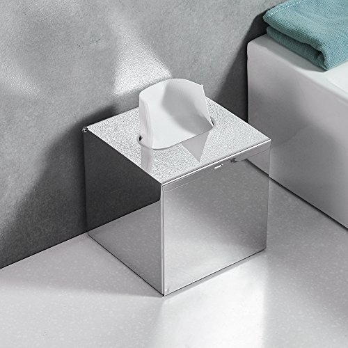 JunSun Square Stainless Steel Facial Tissue Box Cover Napkin Holder Tissue Box Holder-Wall Mounted or Freestanding Use for Bathroom, Bedroom or Office-Mirror Polished Finish - Thumbnail 2