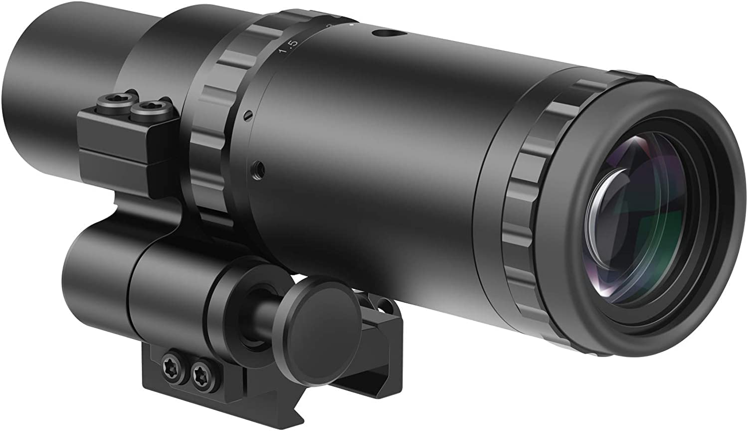 Feyachi M37 1.5X - 5X Red Dot Magnifier with Flip to Side Mount Focus Adjustment, Optical Magnifier for Red Dot Sight with Windage and Elevation Adjustments, Waterproof & Shockproof