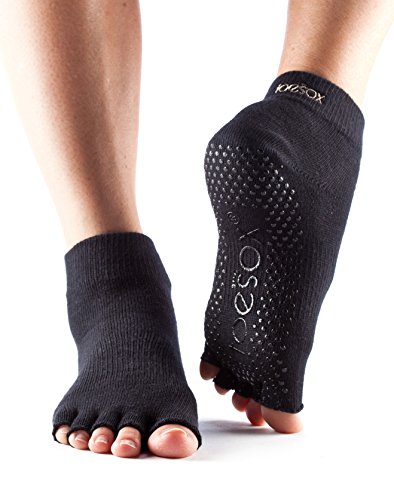 ToeSox Half Toe Yoga/Pilates Toe Socks With Grips, Black, Xsmall