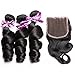 Luduna Brazilian Hair with Closur Unprocessed Brazilian Virgin Human Hair Loose Wave 3 Bundles with Closure Unprocessed Loose Wave Bundles with Closure RemyHair Weave (18 20 22+16, Natural Color)