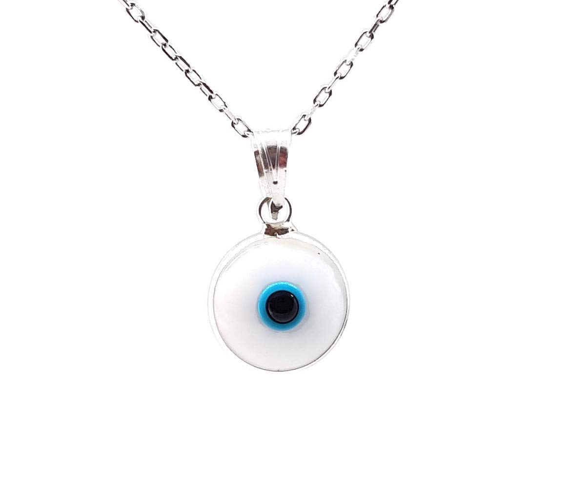 MYSTIC JEWELS By Dalia - Blue Crystal Evil Eye Necklace for Good Luck - 925 Sterling Silver - Chain 40 to 45 cm Length, for Christmas, Wedding, Valentine's Day (White)