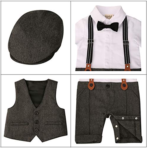 ZOEREA Baby Jongens Outfit Set Driedelig Kleding Romper + Hesje + Hoed Vlinderdas Kinderen Gentleman Banket Ceremonie… - Image 7