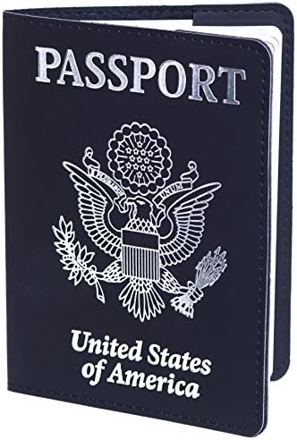 US Passport Cover - Passport Holder - Passport Case For Men Women (Blue with Silver)