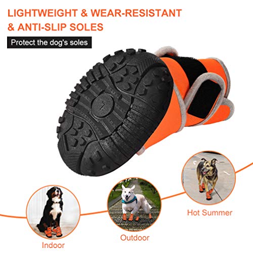 petacc Dog Boots Waterproof Dog Shoes for Large Dogs Pet Boots Outdoor Shoes with Adjustable Reflective Velcro Rugged Anti-Slip Sole, 4Pcs, Orange, (L, Orange)