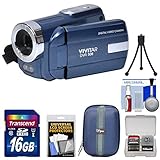 Vivitar DVR-508 HD Digital Video Camera Camcorder (Blue) with 16GB Card + Case + Tripod + Kit