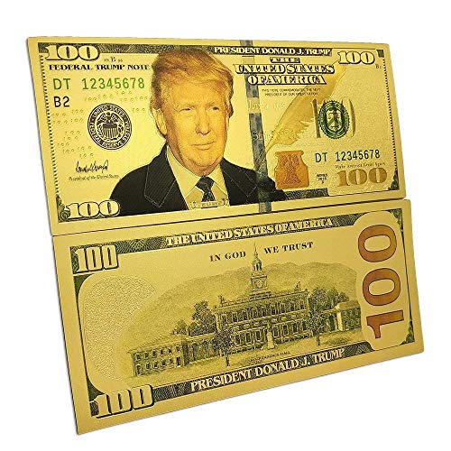 Donald Trump $100 Bill - Authentic 24kt Gold Plated Commemorative Bank Note Collectors Item in Currency Holder - Amazing Detail On This Federal Trump Note