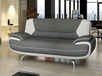 Mobilier Deco Canapé 2 Places Design Gris Et Blanc Confortable Muza