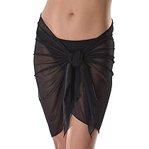 ★LOST IN SEOUL★ Coverup Mesh Wrap Skirt Black LISWBS01 Mesh Sarong Wrap Cover Up Short with Easy Wearing Built in