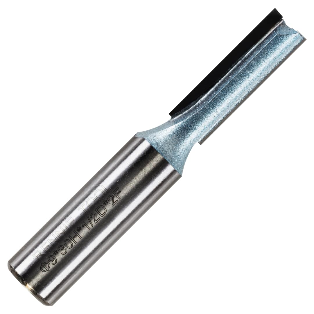 Rennie Tools - 9mm Cutting Diameter x 30mm Flute x 1/2" Shank TCT Tipped 2 Flute Straight Router Cutter Bit. Compatible With Makita Trend Festool Hikoki Dewalt Router Etc. 9mm Router Bit
