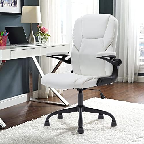 YAMASORO White Office Chairs Executive Office Chair with Flipup Arms Modern Computer Desk Chair
