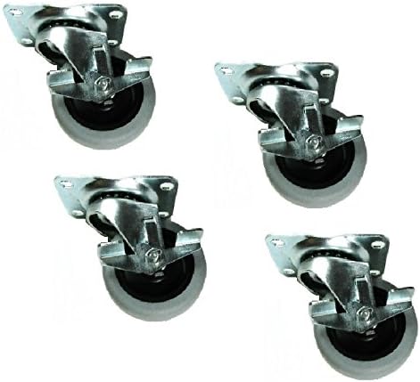 (Four Pack)Clearance Swivel Plate Caster with 3" Gray Rubber Wheel with Side Lock Brake 440# Total Capacity &amp; 2-1/2" x 3-5/8" Top Plate (Overall Wheel Size 3" Diameter x 7/8" Wide )