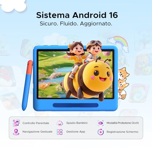 Easerush P10 Kid Tablet with Pen Silicone Case, Blue | 10 Inch Tablet with 32GB RAM+64GB ROM Tablet for Children, 90Hz Android Tablet 16 & Gemini AI, 7000mAhT310/5G WiFi/8MP+5MP